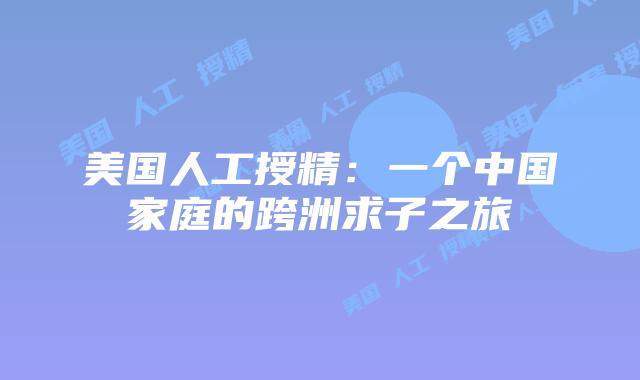 美国人工授精:一个中国家庭的跨洲求子之旅