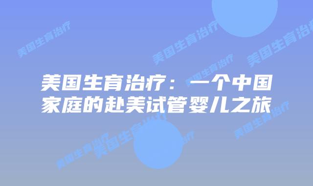 美国生育治疗：一个中国家庭的赴美试管婴儿之旅