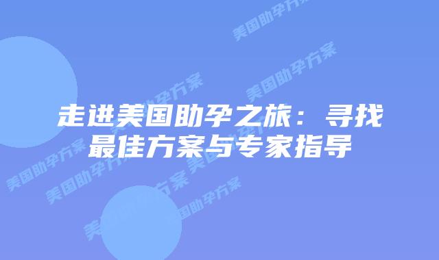 走进美国助孕之旅：寻找最佳方案与专家指导