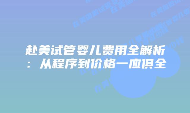 赴美试管婴儿费用全解析：从程序到价格一应俱全
