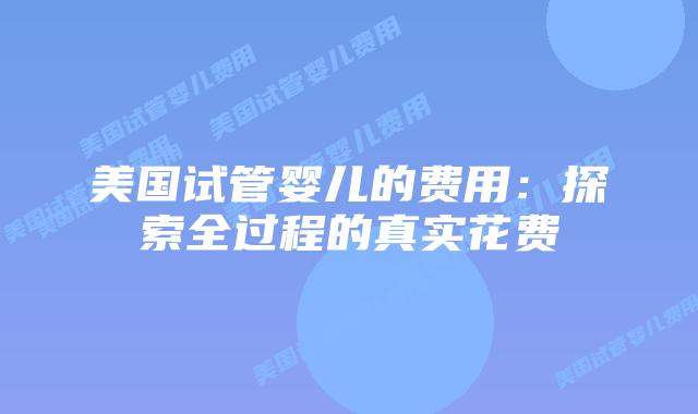 美国试管婴儿的费用：探索全过程的真实花费