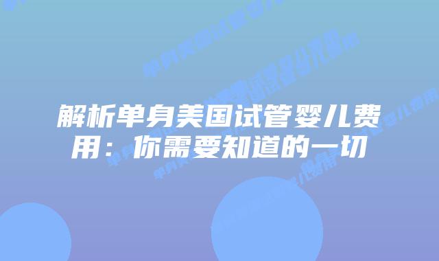 解析单身美国试管婴儿费用：你需要知道的一切