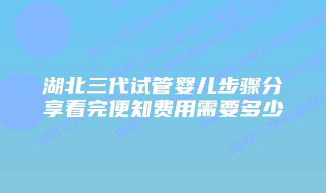 湖北三代试管婴儿步骤分享看完便知费用需要多少