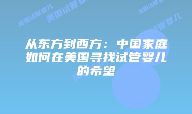 从东方到西方：中国家庭如何在美国寻找试管婴儿的希望