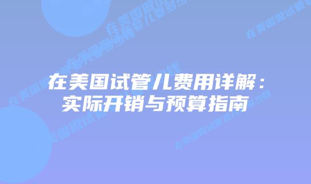 在美国试管儿费用详解:实际开销与预算指南