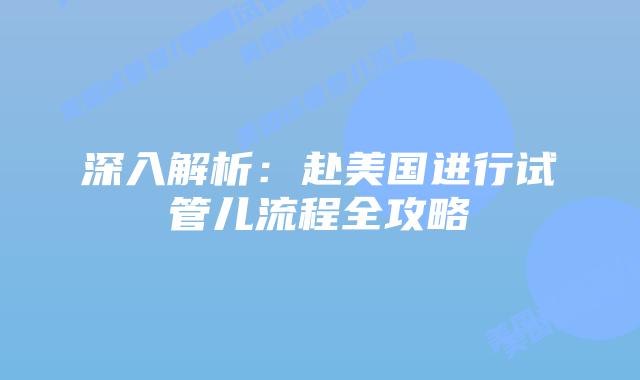 深入解析：赴美国进行试管儿流程全攻略
