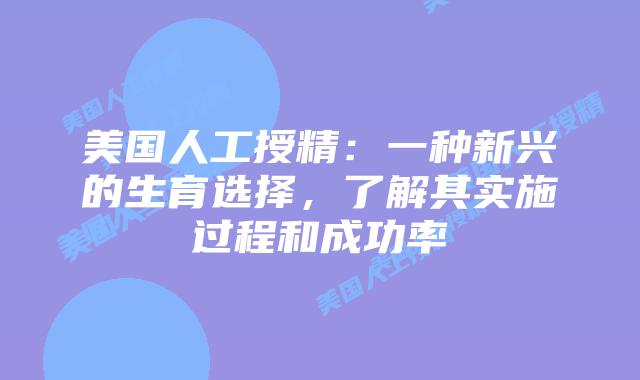 美国人工授精：一种新兴的生育选择，了解其实施过程和成功率