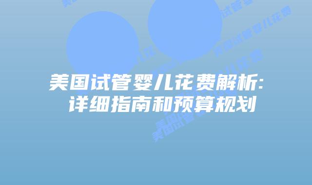 美国试管婴儿花费解析: 详细指南和预算规划