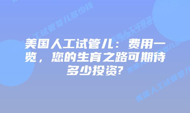 美国人工试管儿：费用一览，您的生育之路可期待多少投资?