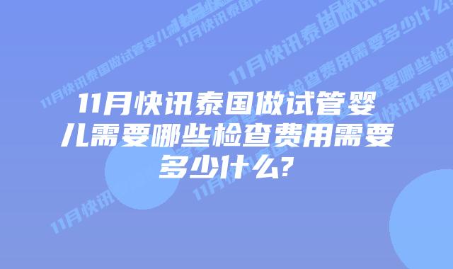 11月快讯泰国做试管婴儿需要哪些检查费用需要多少什么?
