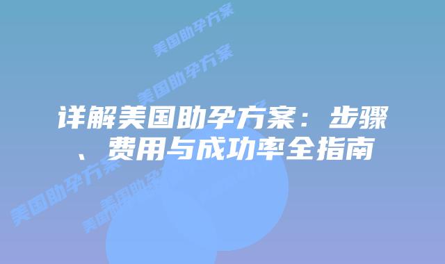 详解美国助孕方案：步骤、费用与成功率全指南