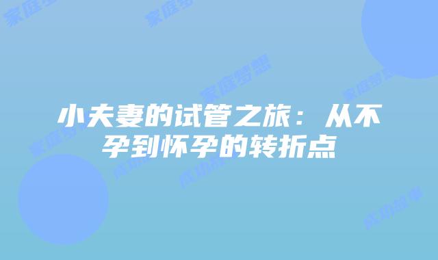 小夫妻的试管之旅：从不孕到怀孕的转折点