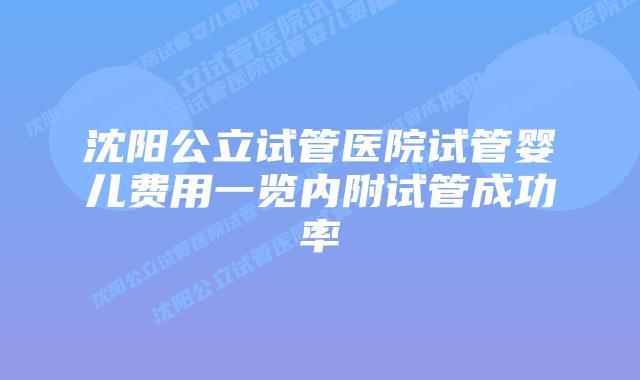 沈阳公立试管医院试管婴儿费用一览内附试管成功率