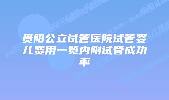 贵阳公立试管医院试管婴儿费用一览内附试管成功率