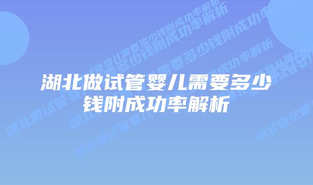 湖北做试管婴儿需要多少钱附成功率解析