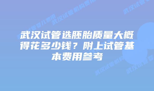 武汉试管选胚胎质量大概得花多少钱？附上试管基本费用参考