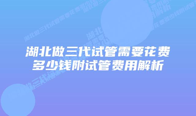 湖北做三代试管需要花费多少钱附试管费用解析