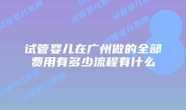 试管婴儿在广州做的全部费用有多少流程有什么
