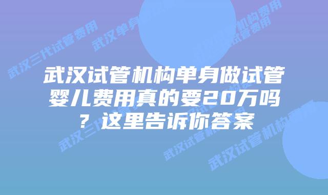 武汉试管机构单身做试管婴儿费用真的要20万吗？这里告诉你答案