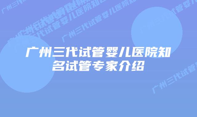 广州三代试管婴儿医院知名试管专家介绍