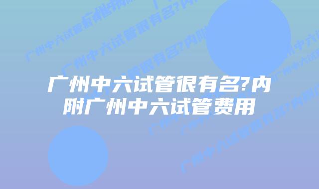 广州中六试管很有名?内附广州中六试管费用
