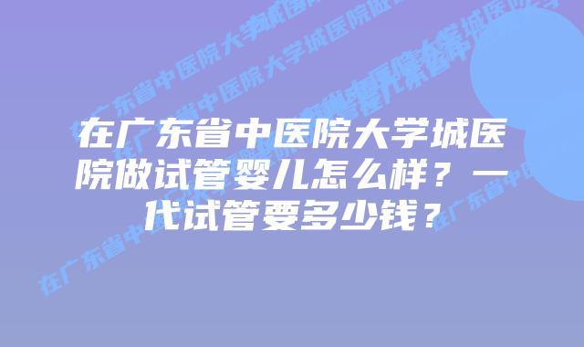 在广东省中医院大学城医院做试管婴儿怎么样？一代试管要多少钱？