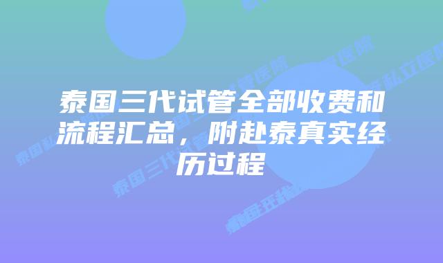 泰国三代试管全部收费和流程汇总，附赴泰真实经历过程