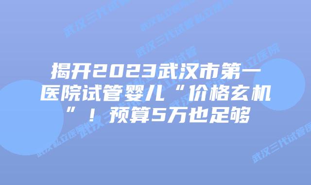 揭开2023武汉市第一医院试管婴儿“价格玄机”！预算5万也足够
