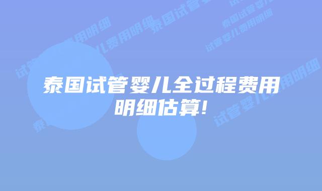泰国试管婴儿全过程费用明细估算!