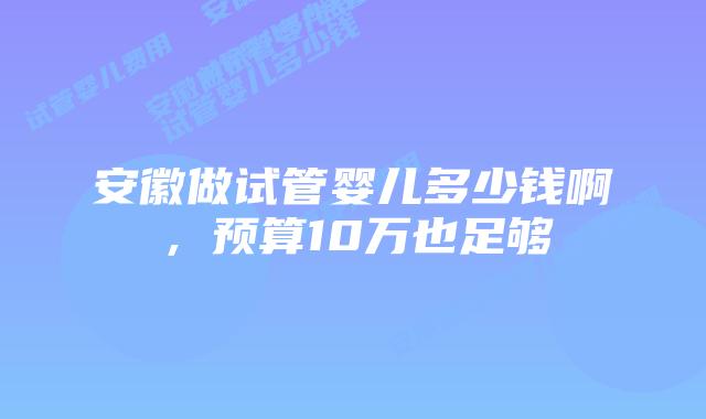 安徽做试管婴儿多少钱啊，预算10万也足够