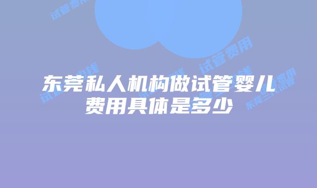 东莞私人机构做试管婴儿费用具体是多少