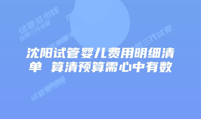 沈阳试管婴儿费用明细清单 算清预算需心中有数