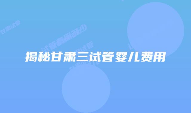 揭秘甘肃三试管婴儿费用