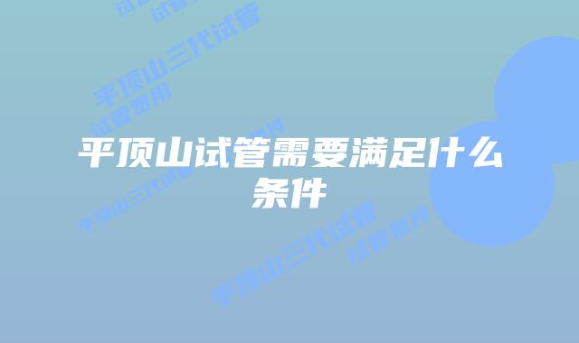平顶山试管需要满足什么条件