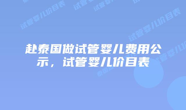 赴泰国做试管婴儿费用公示，试管婴儿价目表