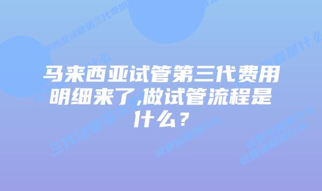 马来西亚试管第三代费用明细来了,做试管流程是什么？