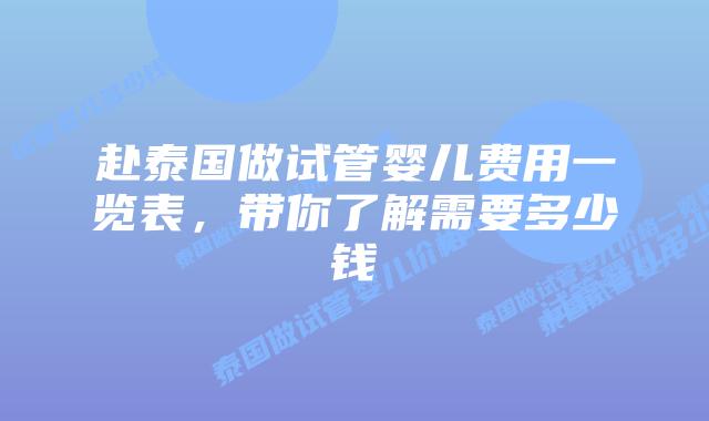 赴泰国做试管婴儿费用一览表，带你了解需要多少钱
