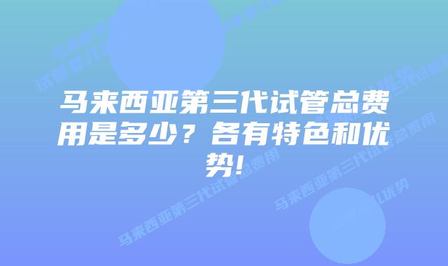 马来西亚第三代试管总费用是多少？各有特色和优势!
