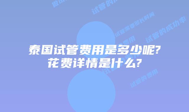 泰国试管费用是多少呢?花费详情是什么?