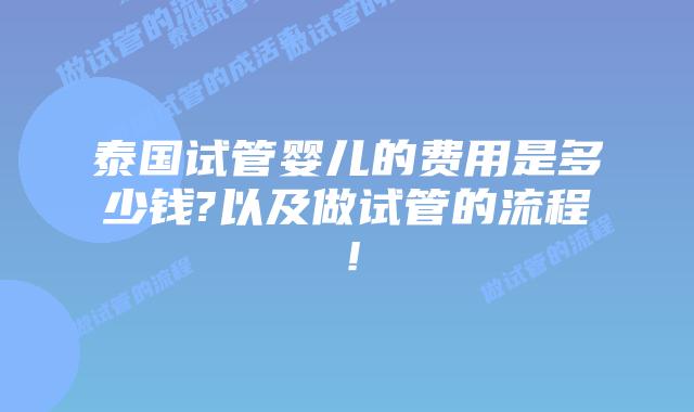 泰国试管婴儿的费用是多少钱?以及做试管的流程!