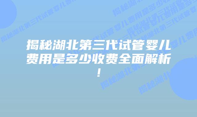 揭秘湖北第三代试管婴儿费用是多少收费全面解析!