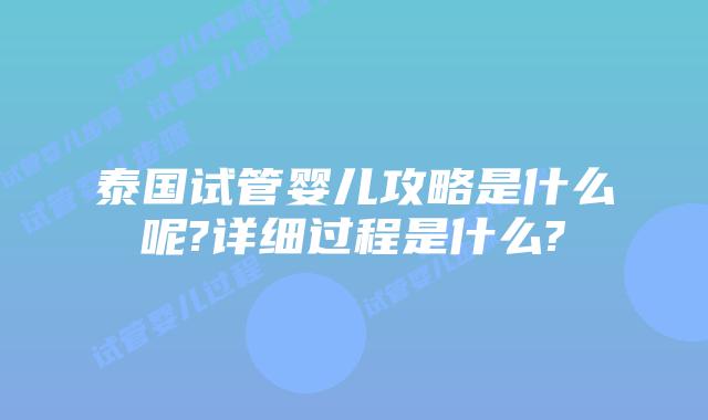 泰国试管婴儿攻略是什么呢?详细过程是什么?