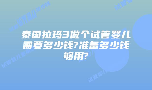泰国拉玛3做个试管婴儿需要多少钱?准备多少钱够用?
