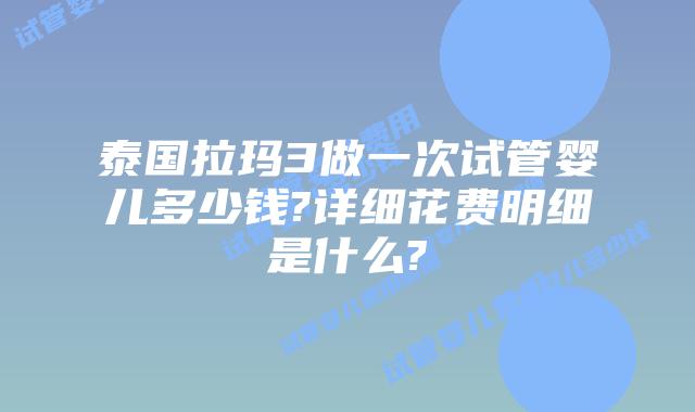 泰国拉玛3做一次试管婴儿多少钱?详细花费明细是什么?