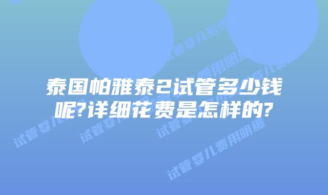 泰国帕雅泰2试管多少钱呢?详细花费是怎样的?
