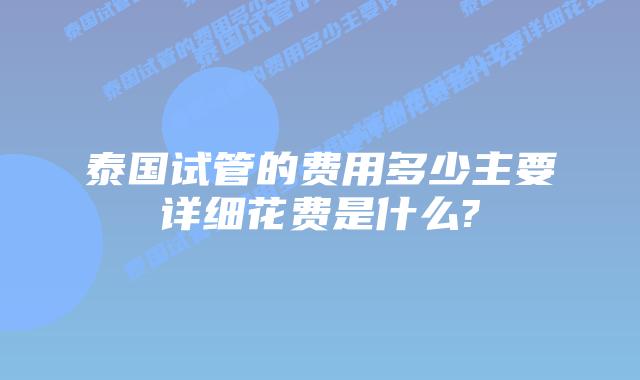 泰国试管的费用多少主要详细花费是什么?