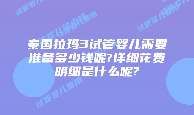 泰国拉玛3试管婴儿需要准备多少钱呢?详细花费明细是什么呢?