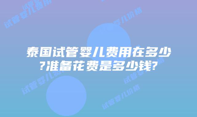 泰国试管婴儿费用在多少?准备花费是多少钱?
