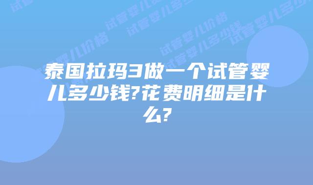 泰国拉玛3做一个试管婴儿多少钱?花费明细是什么?