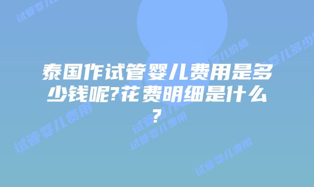 泰国作试管婴儿费用是多少钱呢?花费明细是什么?